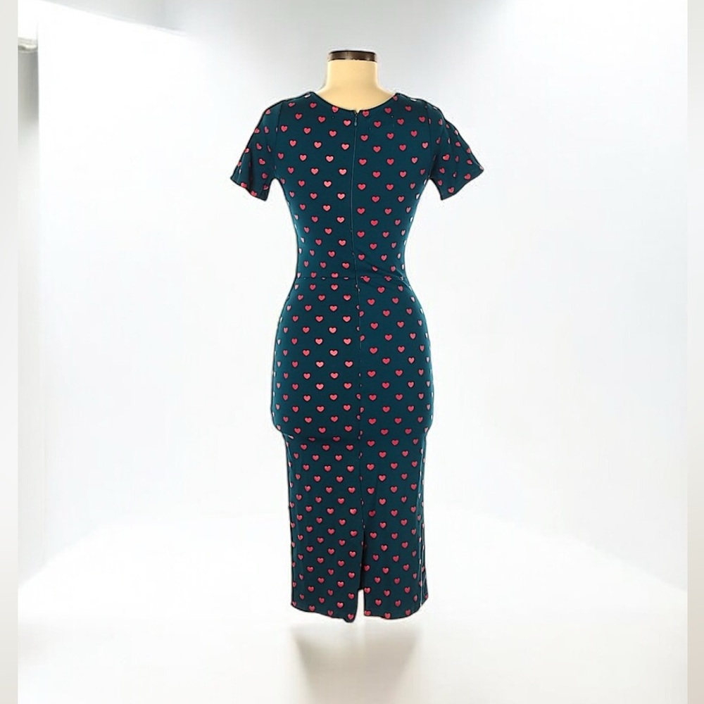 Beautiful Teal Red Heart Unique Vintage Retro Style Wiggle Dress Medium - Picture 4 of 8